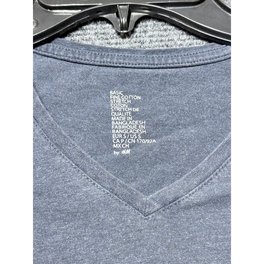 H&M V-Neck T-Shirt Women Small Blue Basic Fine Cotton Stretch - Picture 2 of 9